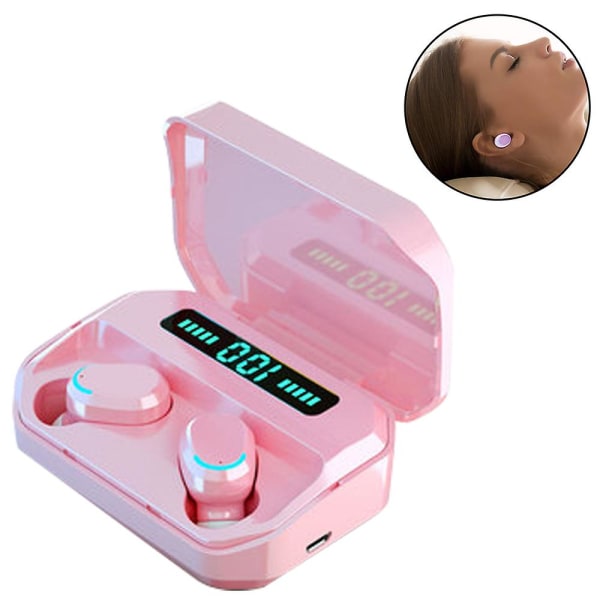 Trådløse ørepropper Bluetooth trådløse hodetelefoner Vanntette trådløse øretelefoner med ladeveske 3d stereo in-ear Bluetooth-hodetelefoner med mikrofon Pink