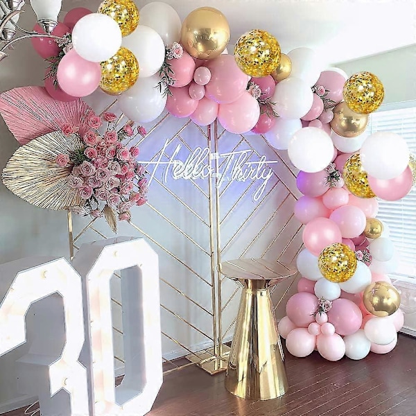 120 stk. rosa og gull ballongbue-sett, gullkonfetti-ballonger rosa og hvite festballonger til bursdag, morsdag, babyshower, bryllupsfest De