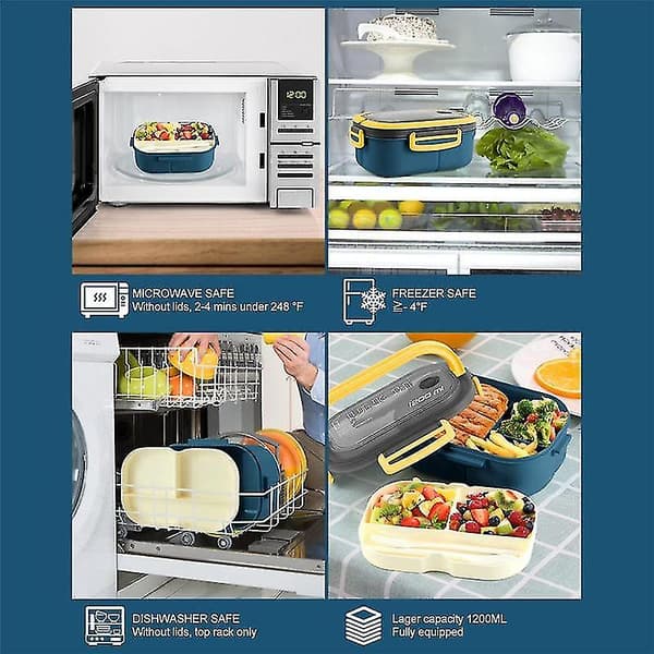 Bento Box Matlåda för Vuxna, 1200ml Dubbellagers Matlåda Med Sked & Gaffel Hög Kapacitet Matbehållare
