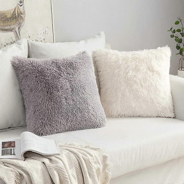 Set med 2 mjuka fuskpäls prydnadskuddfodral dekorativa prydnadskuddar kuddfodral för soffa sovrum 40x40 cm krämvit