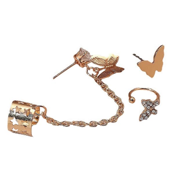 Dame Øreringe Sommerfugl Form Kæde Smykker Rhinestone Dekor Øre Cuff Stud Øreringe til Daglig Brug