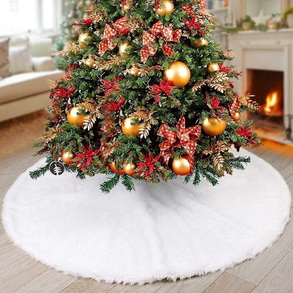 Julgransmatta, 122 cm Vit Mjuk Fuskpäls Julgransmattor Plysch Juldekorationer, Vita Ornament Julgransmattor Juldekorationer