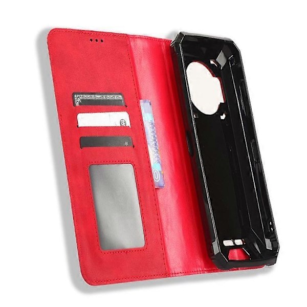 Kompatibelt för Oukitel WP19 Retro Textur Magnetisk Absorptionsfodral Präglat Mosaik Plånboksställ Skyddande Skal Red