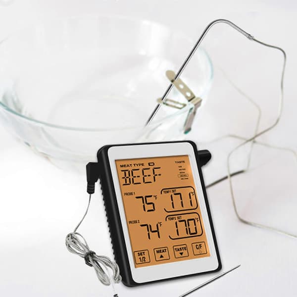 Matlagningstermometer med dubbla prober, stor bakgrundsbelysning, matgrilltermometer med timerläge