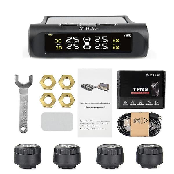 Extern Solar Trådlös Bil Tpms Däcktrycksövervakningssystem Ström Digital LCD-skärm Auto Säkerhetslarmsystem Däcktryckssensor Temperatur
