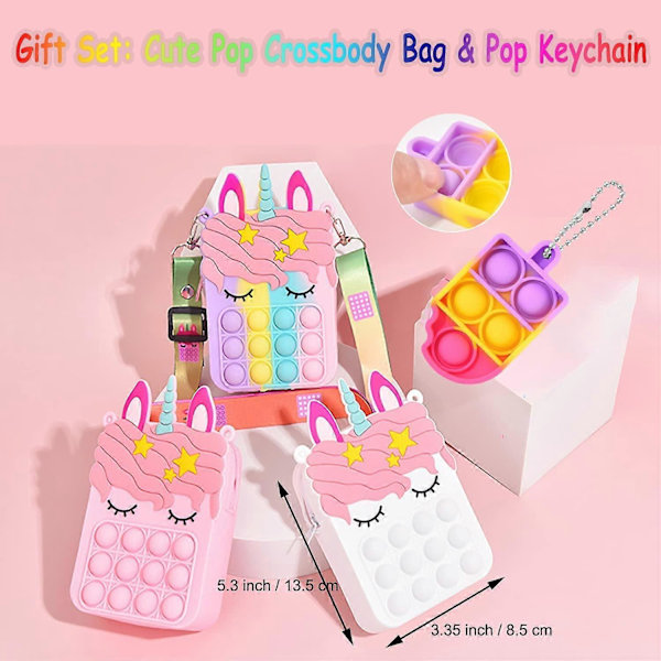 Pop Purse Fidget Leksaker för Flickor, Söt Sensorisk Leksak Pop Fidget Väska med Pop Nyckelring, Crossbody Liten Väska Pop Axelväska