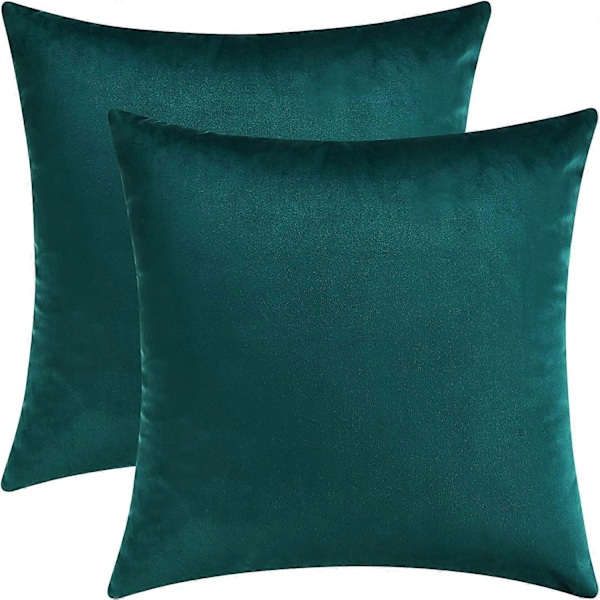 Sett med 2 koselige firkantede pynteputetrekk i fløyel for sofa og seng, Teal, 45 x 45 cm