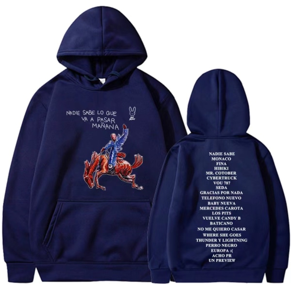Nytt Bad Bunny nytt album Nadie Sabe Lo Que Va a Pasar Manana sweatshirt perifer hoodie dark blue 2XL