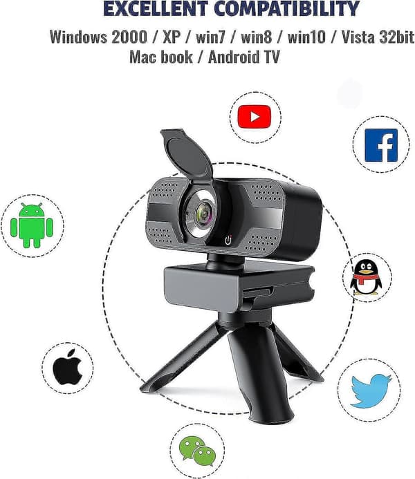 2024 1080p Full HD med mikrofon, USB-webkamera med stativ, pc-webcam til stationære og bærbare computere, webkamera til video