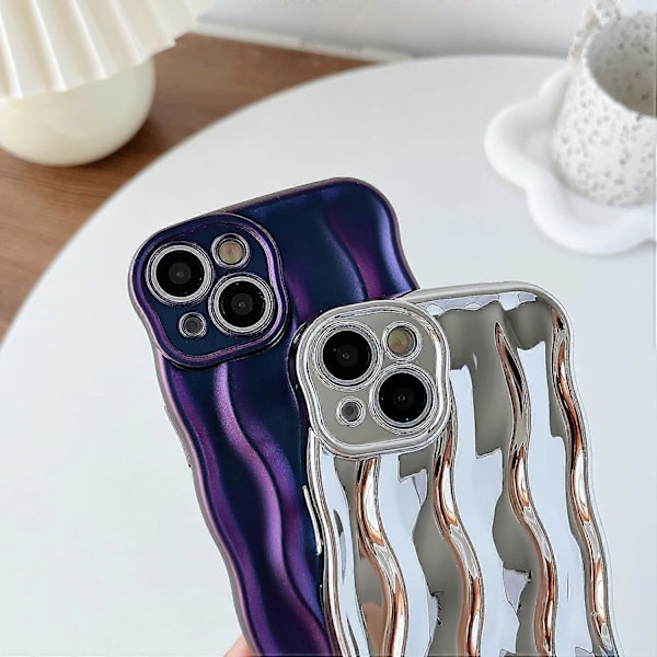 Vannbølgemønster Krøllete Bølge Ramme Myk Kompatibel med iPhone-deksel (Sølv, iPhone 14 Pro)
