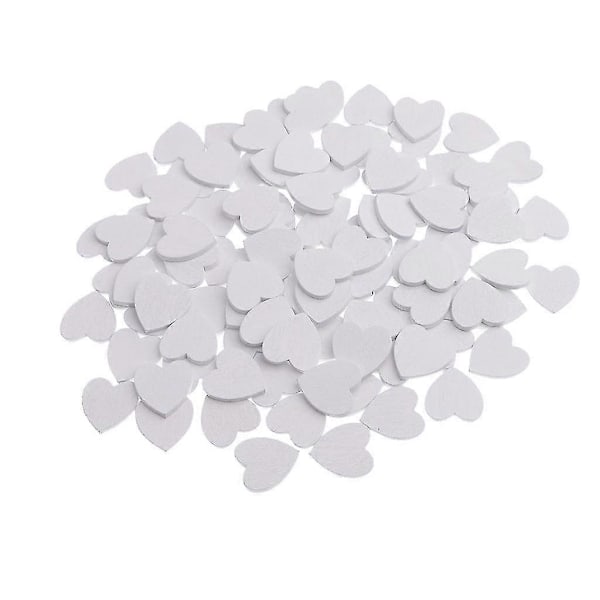 100 Stykker Hvite 21x20mm Mini Trehjerter Former Biter Dekor Pynt Kunst Håndverk Kortlaging Scrapbooking Bryllupsgaver