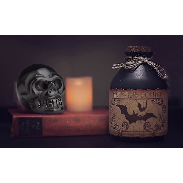 Sort Obsidian Sten Kranie Dekor Figurer Naturlige Udskårne Helbredende Krystalsten Skulptur Falsk Kranie Statue Dekoration Til Halloween Hjemmekontor Haun