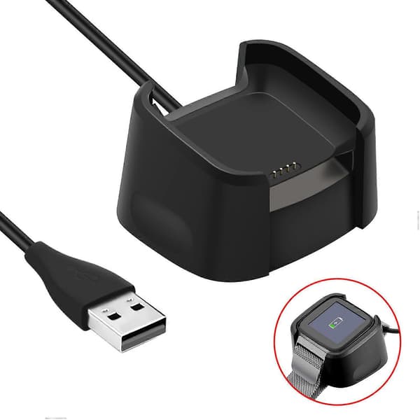 Lader Kompatibel med Fitbit Versa Dockingstasjon (Ikke for Versa 2/Versa 3/Sense), USB Erstatning Lade Cradle Dock med Ladekabel