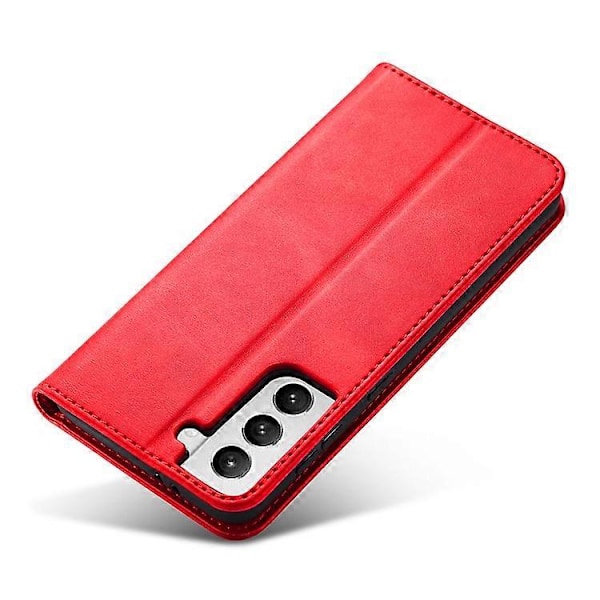 Kompatibel med Samsung Galaxy S21+ 5G Anti-drop Telefon Cover Stativ Kalve Tekstur Flip Telefon Cover Kort Holder Red