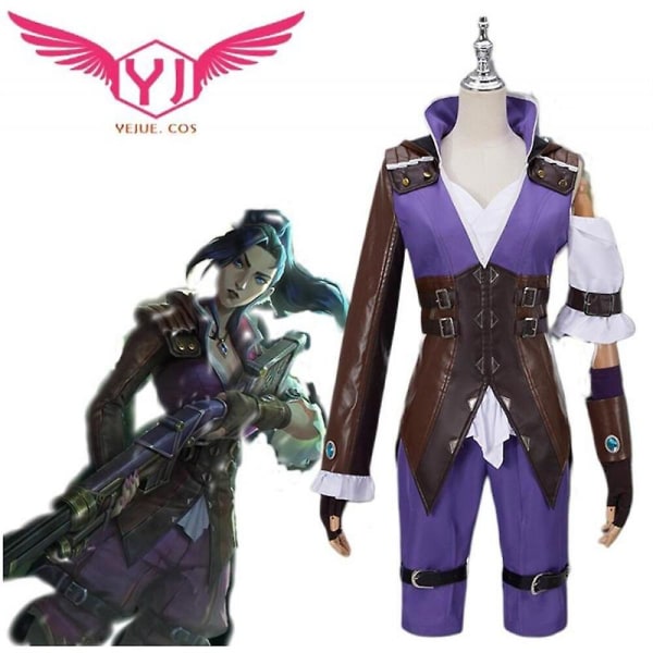 Arcane Lol Caitlyn The Sheriff Of Piltover Cosplay Kostymer För Vuxna Kvinnor Män Lila Väst Shorts Blus Accessoarer Halloween men XS