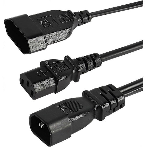 0,3 m C14 till C13 + EURO Y Splitter Strömkabel, IEC 14 Hane till IEC 13 Hona & EURO CEE7/16 Hona Förlängningskabel för Dator