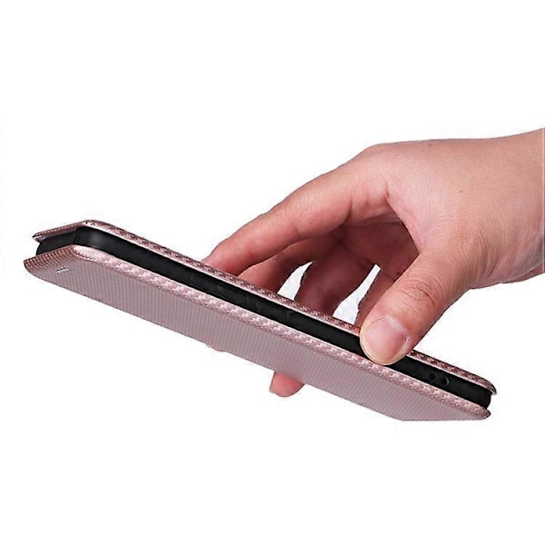 Kompatibel for Oppo Reno10 Pro+ 5G Karbonfibertekstur Kortspor Lærdeksel Flip Stativ Telefonveske PinkGold