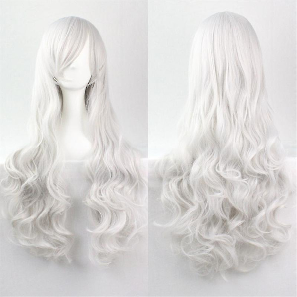 Naisten pitkät hiukset peruukki Kihara Peruukki Aaltoileva Anime Cosplay Fancy Party Full Wigs White
