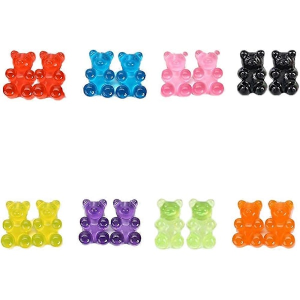 Heyone 8 Par Sett Fargerike Resin Candy Gummy Bear Dingle Øredobber Gave til Kvinner Jenter