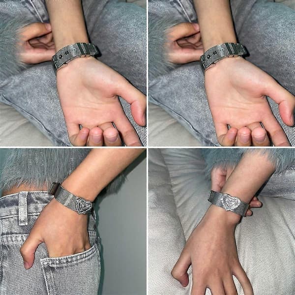 Titanium Stål Rhinestone Brede Armbånd Glitrende Kjærlighetshjerte Diamant Armringer