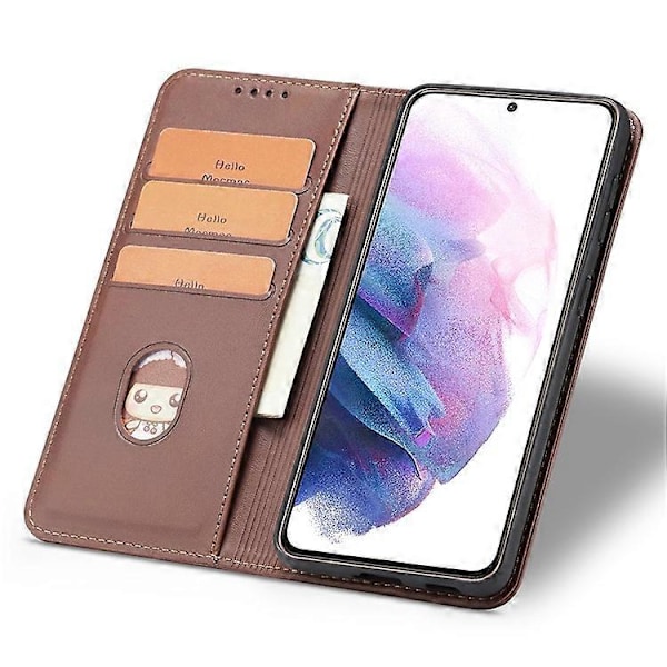 Kompatibel med Samsung Galaxy S21+ 5G Anti-drop Telefon Cover Stativ Kalve Tekstur Flip Telefon Cover Kort Holder Brown