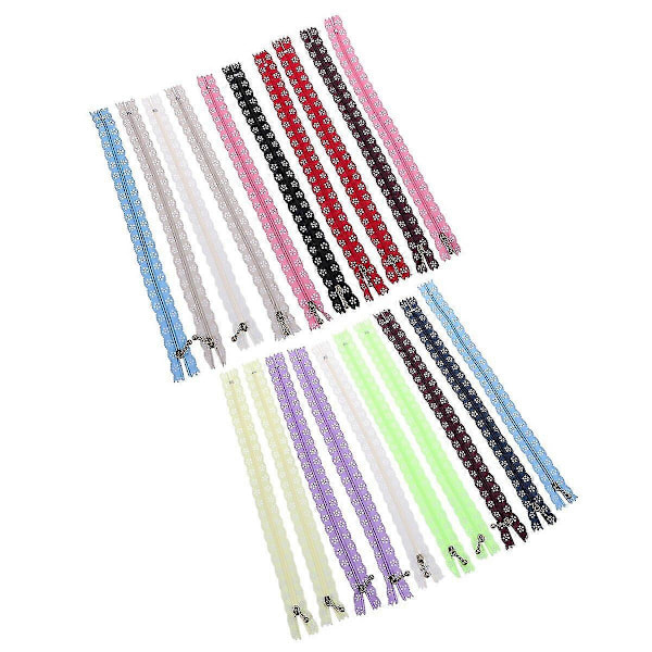 20 st Spetsdragkedjor Vackra Nylon Blomspets Dragkedjor För Klädsömnadshantverk (blandade färger, 30cm)