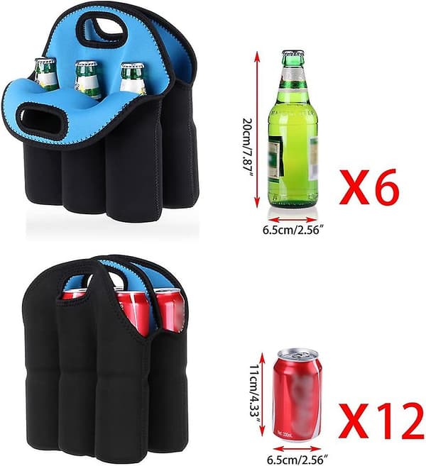 Isolerad neoprenväska för 6 flaskor, bärväska för öl, babyflaskor, burkar och drycker