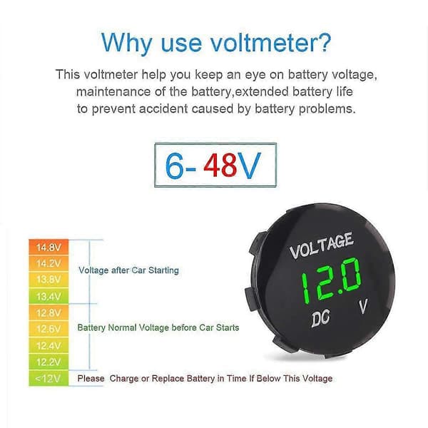 DC 12V-24V LED Digital Voltmeter til Bil, Motorcykel, Lastbil, Båd (Grønt Lys)
