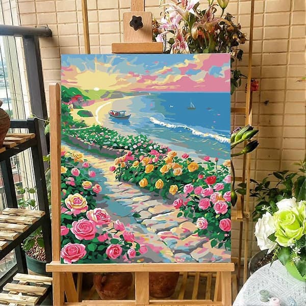 DIY Digital Oljemålning Efter Nummer Landskapsmålning Canvas Med Ram Barnleksak A