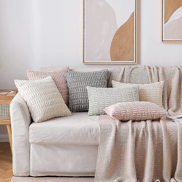 Pakke med 2 Corduroy Dekorative Pyntepudebetræk 30x50 cm Bløde Boho Stribede Pudebetræk Moderne Boligindretning til Sofa Stue Couch Seng Pink