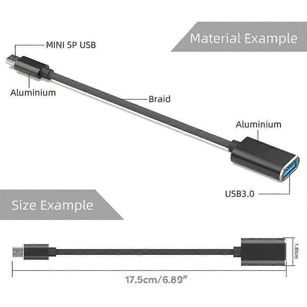 17,5 cm Mini USB til USB3.0 Konverter Adapter Kabel Dataledning for Kortleser MP3 MP4 Hurtiglading & Dataoverføring