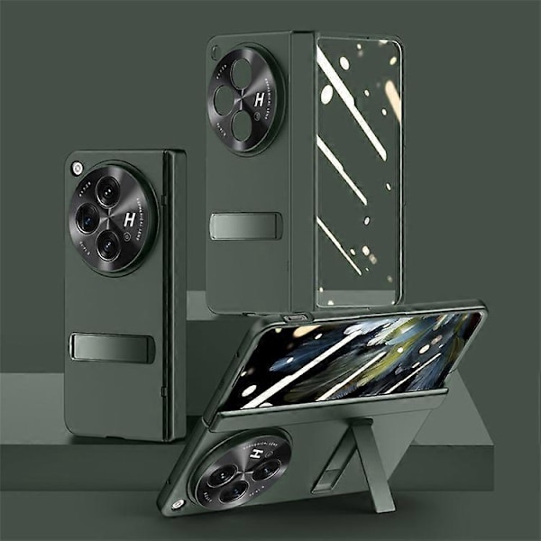Kompatibelt Skal för Oppo Find N3 5G Hårt PC Ställ Telefonfodral med HD Härdat Glas Film Green