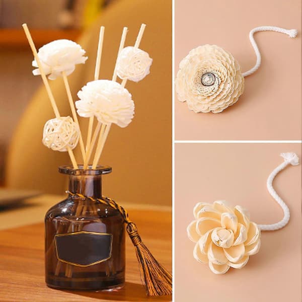 4 stk. Diffuser Blomst med Bomuldstråd Træ Rose Blomst Ildløs Aromaterapi Æterisk Olie Aroma