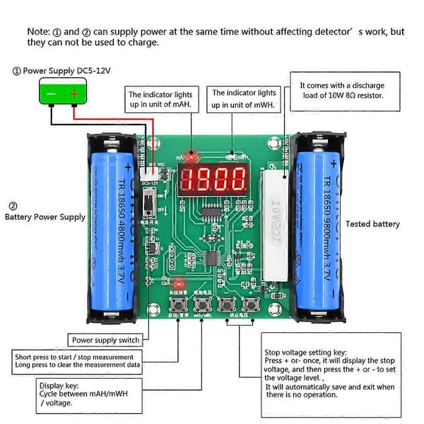 Kapacitetstestermodul XH-M240 Testerkort til 18650 Lithium Batterispænding