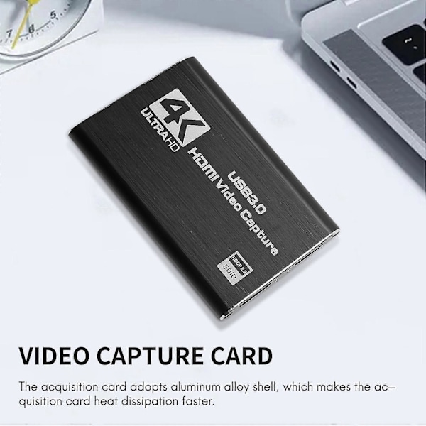 Audio Video Capture Card, 4K USB 3.0 Capture Adapter Video Converter til Gaming Streaming Live Broa