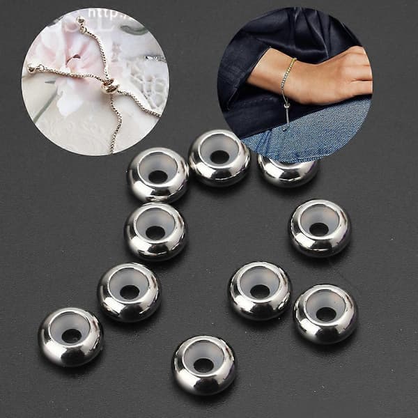 10 stk. afstandsstykker med gummindsats i rustfrit stål til Add-a-Bead armbånd