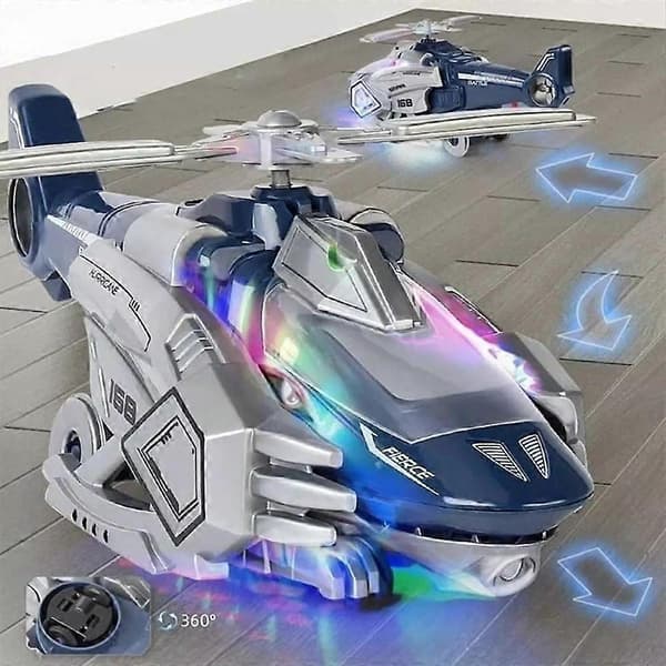 LED Transformerende Dinosaur Helikopter Leke, Automatiske Transformerende Biler Med Musikk blue Transformational fighter
