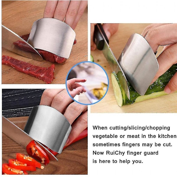 4-pack Fingerskydd för säker skivning av grönsaker och frukt, rostfritt stål, fingerskydd för att skära kött, kock, köksredskap