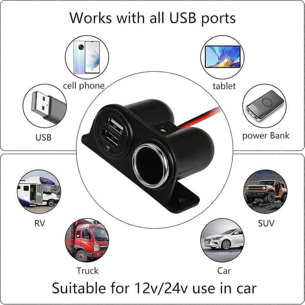 12v USB-tupakansytytinliitäntä - kahdella USB-virtalähteellä