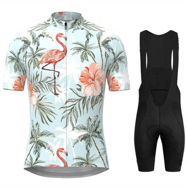 Miesten Hawaiian Tropical Flamingo Print Pyöräilypaitasarjat Lyhythihaiset Pyöräilyvaatteet MTB Ropa Ciclismo Bib Pant Pyöräilyvaatteet 10 S