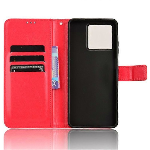 Kompatibel for ZTE Blade V50 Vita Lærdeksel med Stropp Telefon Lommebok Stativ Veske Red