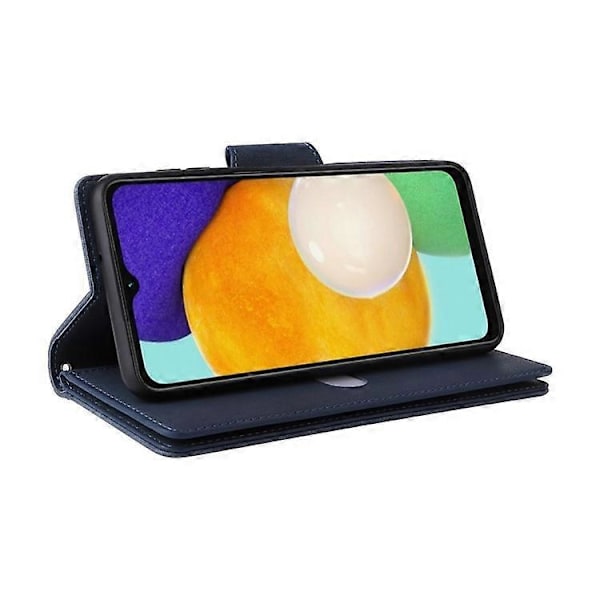 Fallsikker telefonveske kompatibel med Samsung Galaxy A14 5G, lommebok med glidelås, nagle-spenne, PU-skinn, stativ, mobiltelefondeksel med St Blue