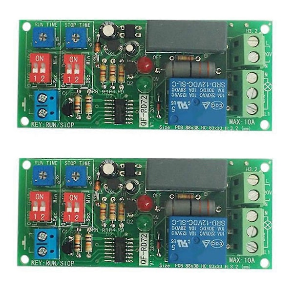 2st Dubbel Tid Justerbar Fördröjning Timing Relä Repetera På Av Stänga Loop Timer Modul Ac 100v 110v 24