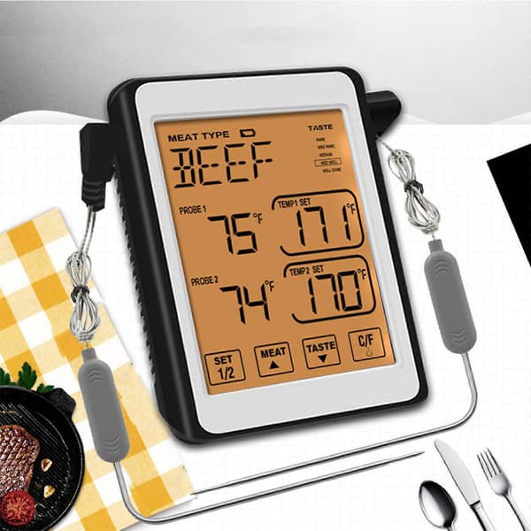 Dual Probe Madlavning Kød Stort Baggrundslys Mad Grill Termometer med Timerfunktion