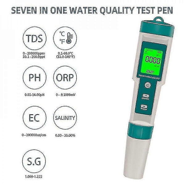 7 in 1 PH/TDS//ORP/suolapitoisuus /S.G/lämpötila mittari C-600 vedenlaadun testaaja juomavedelle SOA