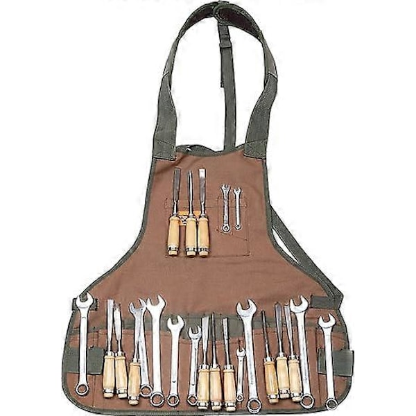 Supper Tool BIB Arbetsförkläde 16 Fickor Slitstarkt, Anka Bomull Canvas Verkstadsförkläde Med Bekväm Axelrem