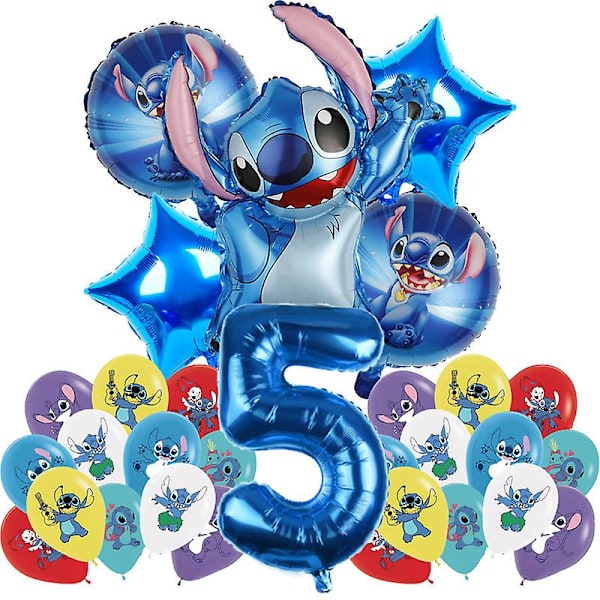 Lilo & Stitch Tema Födelsedagsfest Dekoration Barnleksak Present Latex Aluminiumfolieballong Engångsservis Evenemangstillbehör Balloon Set 5