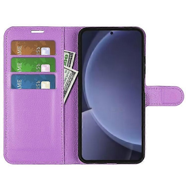 Kompatibelt Skal för Samsung Galaxy S25+ Litchi Textur Stötsäkert Läder Plånboksfodral Purple