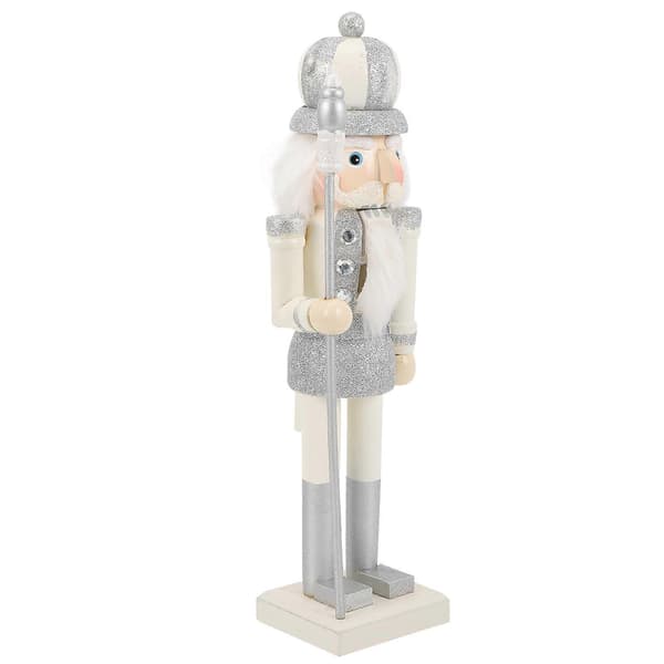 Nötknäpparfigur Traditionell Nötknäppare Träprydnad Skrivbordsdekor Silver 35x10cm 1st