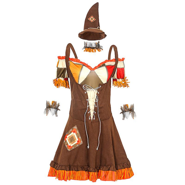 Carnival Halloween Lady Scarecrow puku Evil Wizard Fairy Tale Pelottava Cosplay Fancy Juhlamekko Brown L